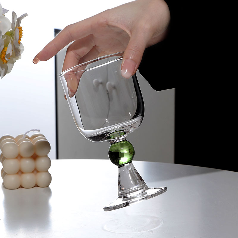 中古vintage日式绿珠高脚啤酒杯