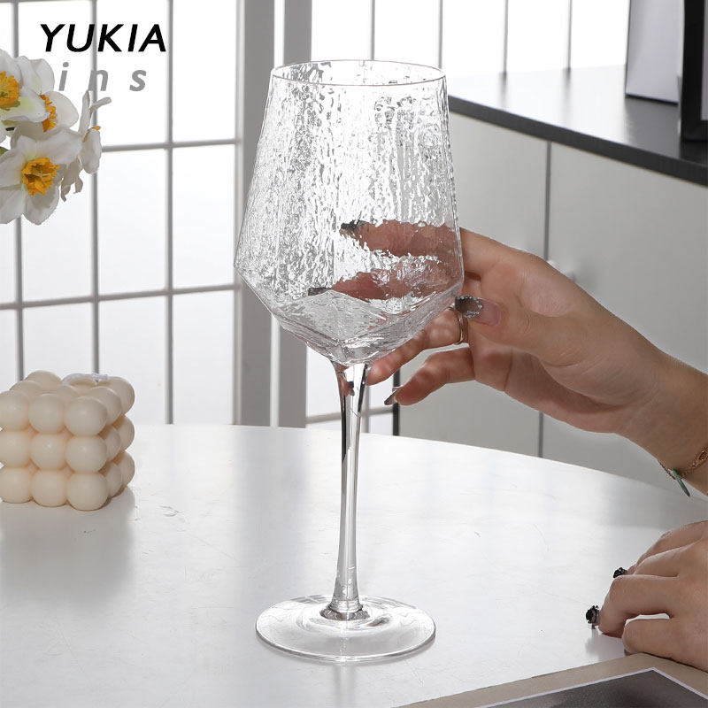 雪浅中古vintage玻璃杯酒杯 钻石锤纹高脚杯子日式葡萄酒杯红酒杯