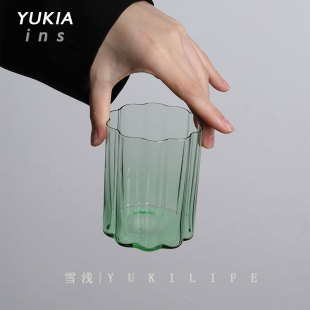 雪浅中古玻璃杯 中古杯子酒杯洋酒啤酒杯 花轮杯绿色琥珀色彩杯子