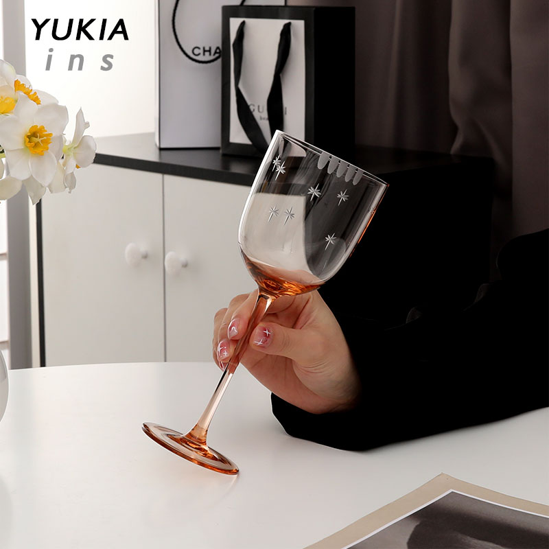 中古杯酒杯高脚杯玫瑰粉水晶