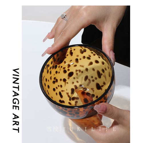 琥珀豹纹沙拉碗玻璃中古家用甜品