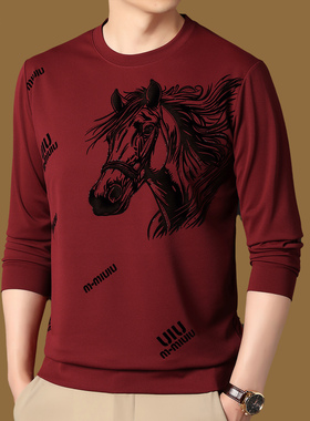正品意大利长袖卫衣男纯棉本命年红色马年生肖植绒烫钻潮流打底衫