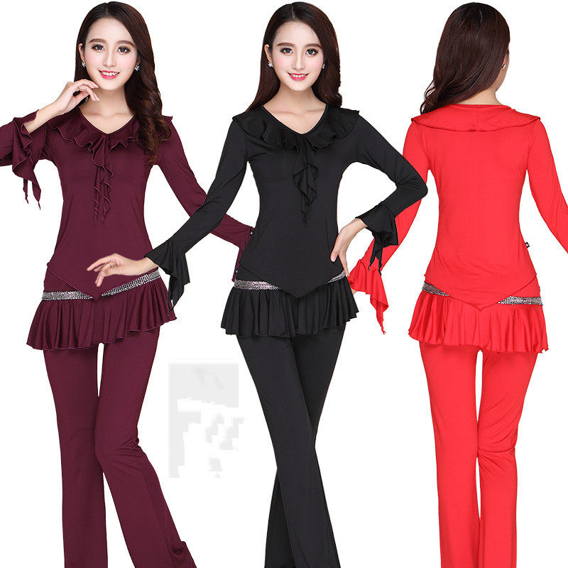 2026广场舞服装套装新款舞蹈演出服春季袖拉丁跳舞练功服亮片成人