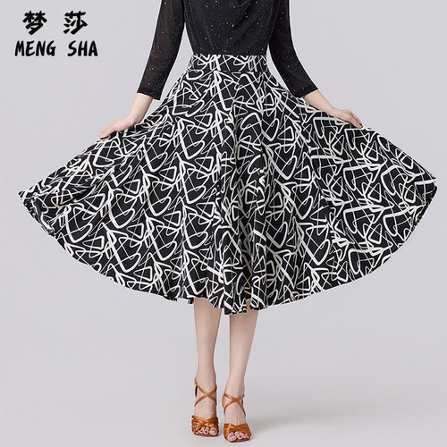 秋冬摩登舞大摆裙印花国标交谊舞