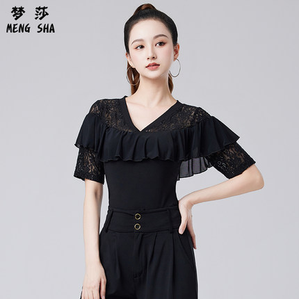高端拉丁舞服装新款上衣夏季女摩登舞练功服国标舞成人上装蕾丝