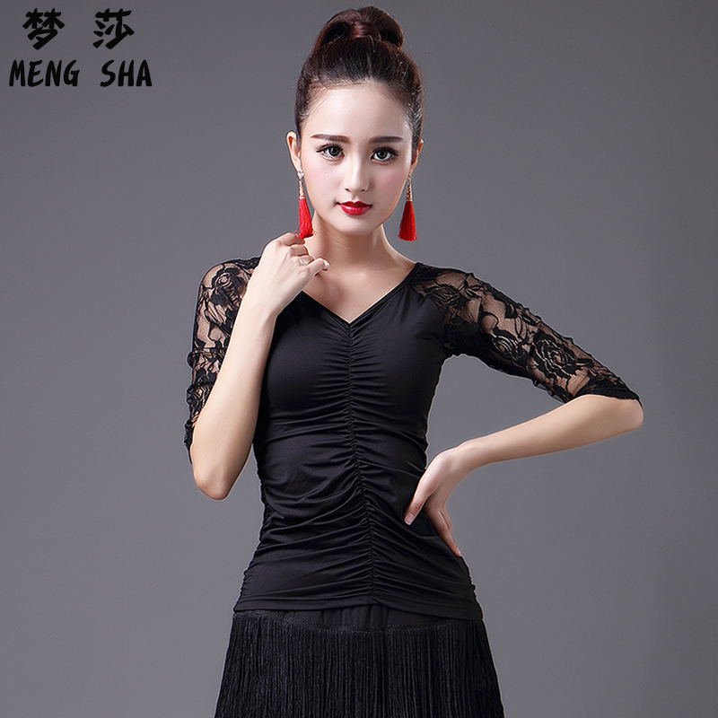 蕾丝拉丁舞服装V领高弹修身
