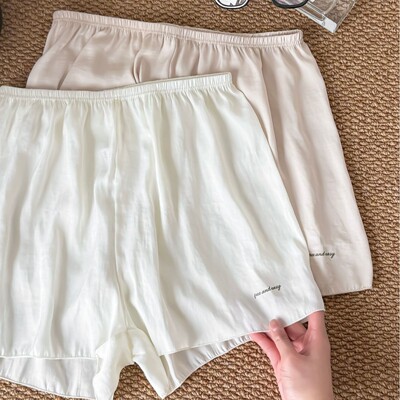 A7602缎面珠光感居家外穿二合一冰丝安全裤女夏季薄款防走光打底