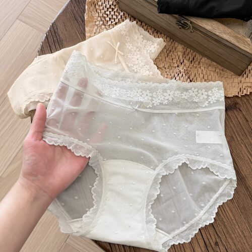 7115纯欲精致girl蕾丝网纱女内裤A类无负担透气纯棉加长裆10A抑菌