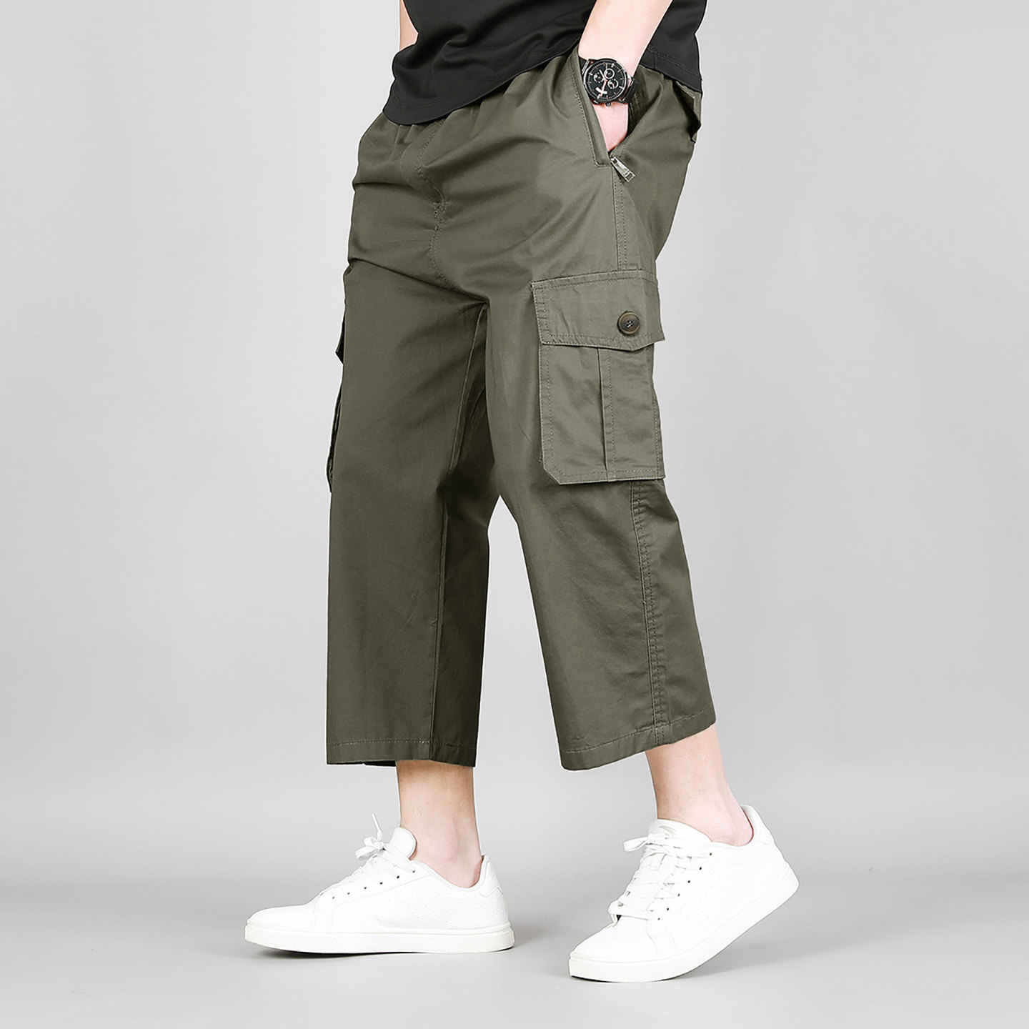 2026年夏季薄款防丢拉链口袋工装裤男士纯棉休闲宽松直筒八分裤男,男装,休闲裤,淘宝优惠券,粉丝福利购,淘宝优惠卷