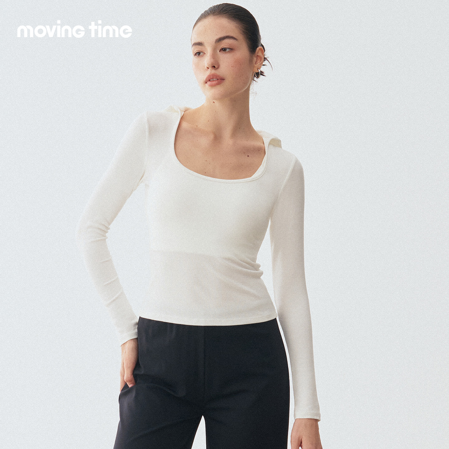 大U翻领瑜伽服女上衣健身长袖