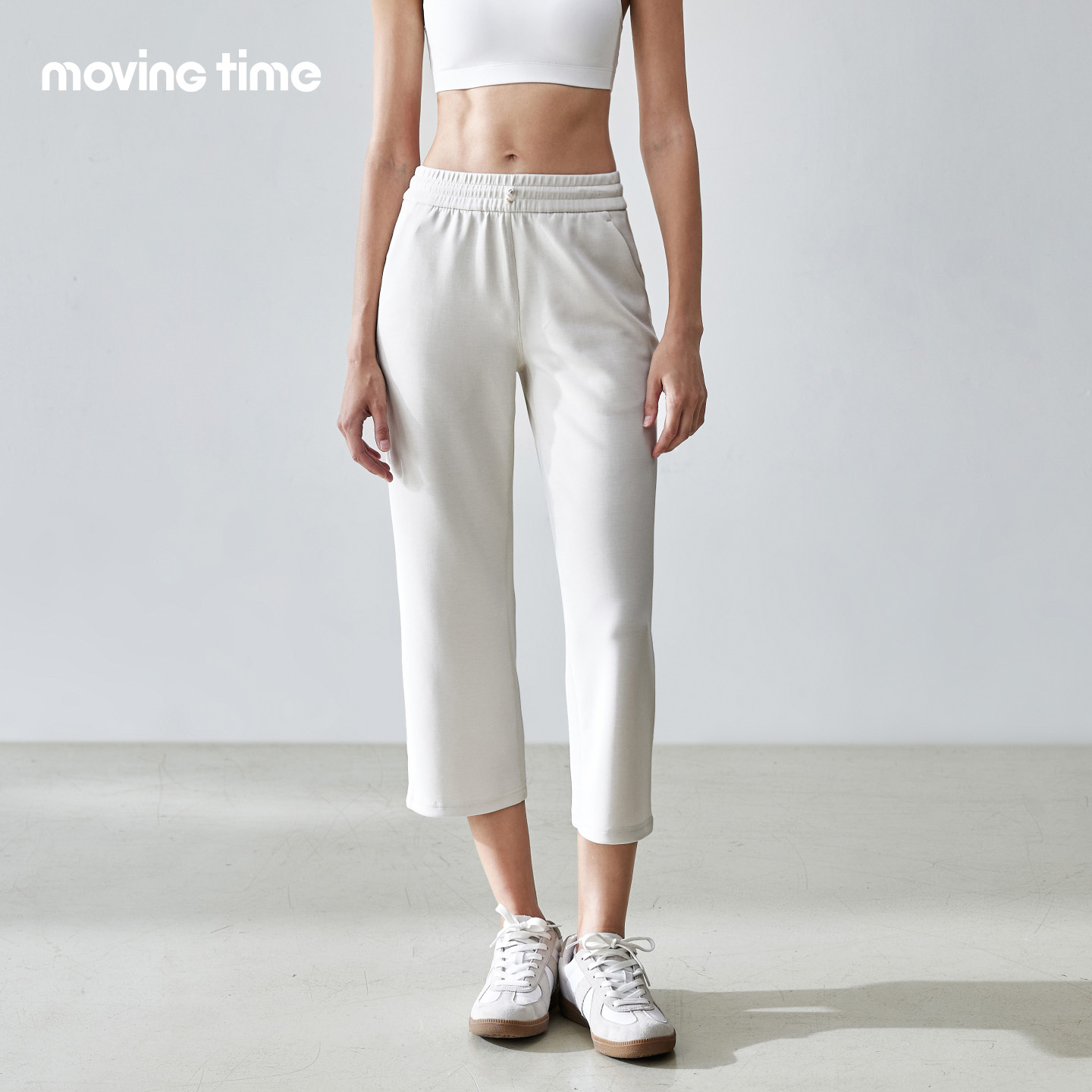 movingtime空气层宽松七分运动裤女士直筒显瘦健身跑步休闲卫裤秋