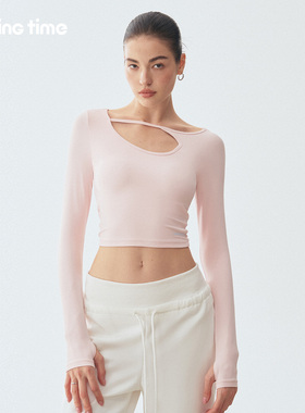 movingtime镂空瑜伽服上衣女带胸垫健身服专业普拉提训练运动长袖