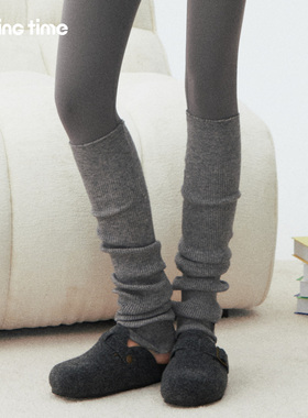 movingtime秋冬针织堆堆袜套女保暖发热腿套纽扣开叉显瘦长筒袜子