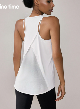 movingtime宽松运动无袖罩衫女瑜伽上衣工字背心跑步健身t恤透气