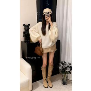 JOYIASS2026超火冬装套装高级感法式灯笼袖毛衣显瘦复古a字半身裙