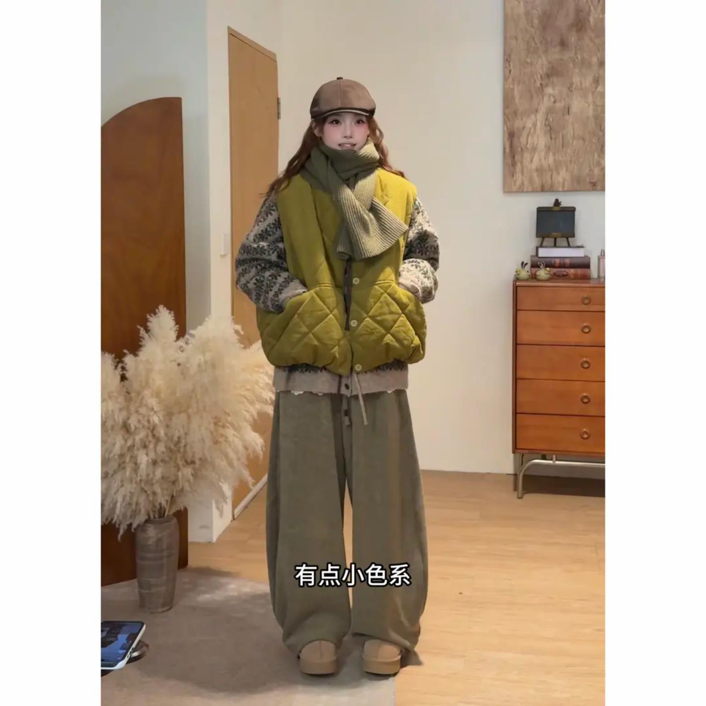 JOYIASS冬季一整套穿搭高级感服马甲外套复古提花毛衣显瘦阔腿裤