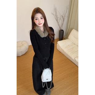 JOYIASS冬装韩系穿搭一整套高级感拼接毛领针织衫显瘦宽松高腰阔