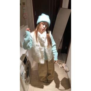 JOYIASS秋冬套装女2025新款减龄蓝色毛衣韩系羊羔毛马甲外套阔腿