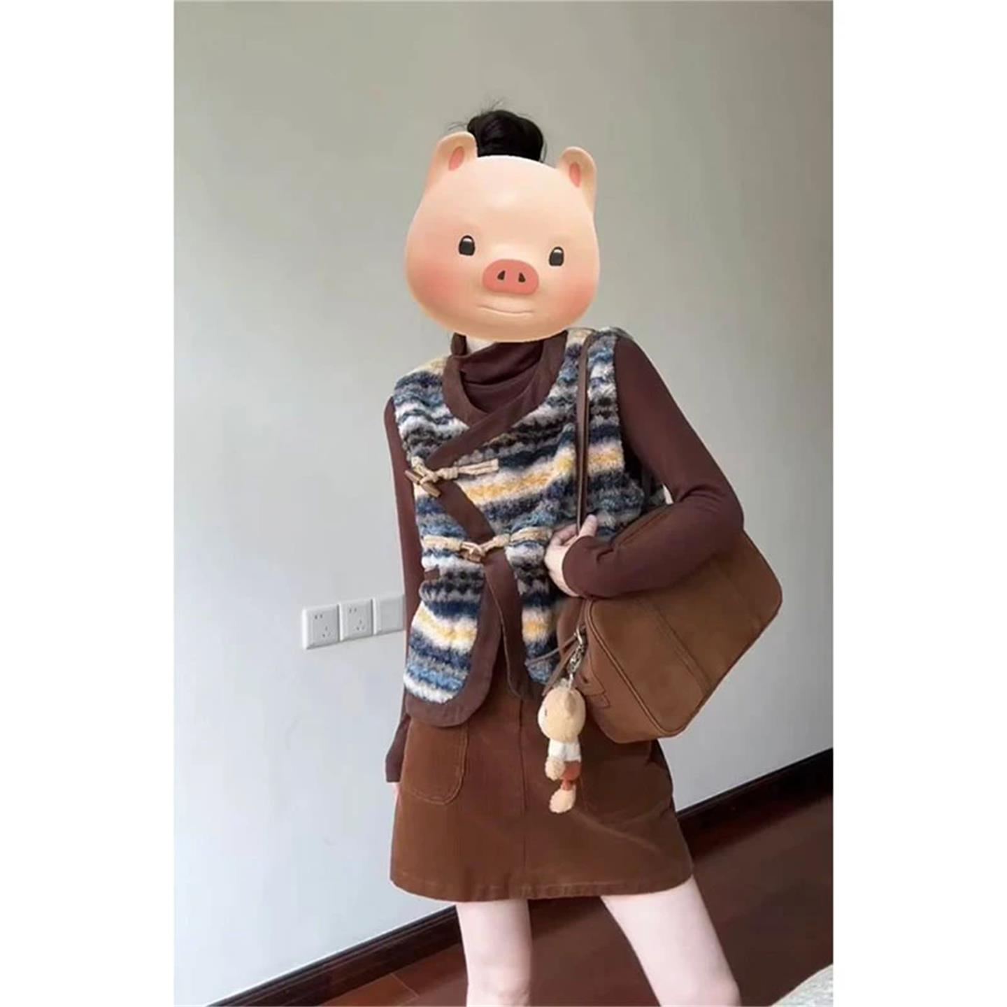 JOYIASS2025超火穿搭一整套覆古条纹马甲坎肩叠穿修身打底衫短裙