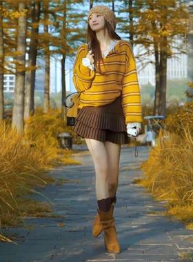 JOYIASS清冷富家千金一整套重要场合高端精致小香风黄色针织半身