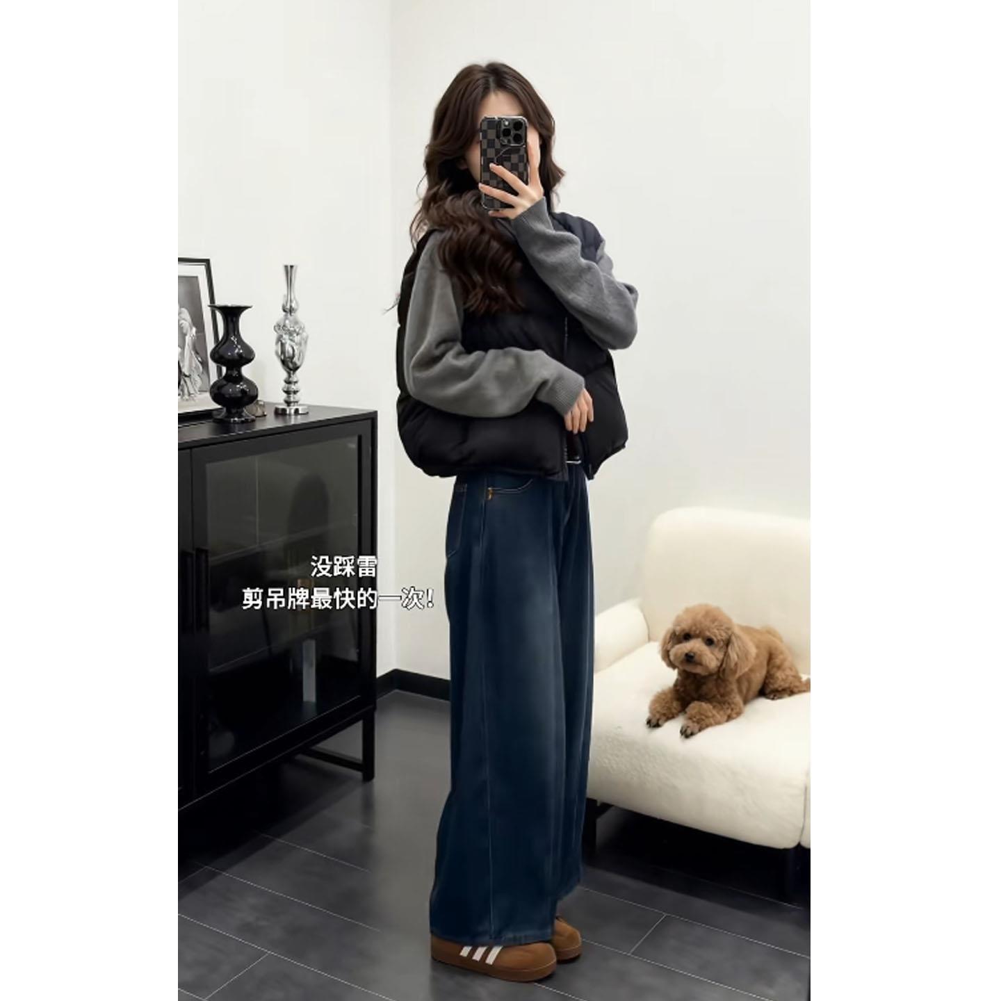 JOYIASS独特超好看冬装套装服马甲外套设计感立领毛衣高腰牛仔裤