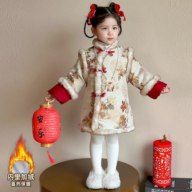 女童加厚旗袍连衣裙冬季2025新款新中式洋气女孩拜年服冬装汉服潮,运动/瑜伽/健身/球迷用品,情侣装泳衣,淘宝优惠券,粉丝福利购,淘宝优惠卷