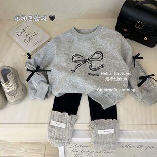 套装 女童蝴蝶结卫衣2025秋新款 儿童长袖 儿童休闲上衣两件套潮 童装