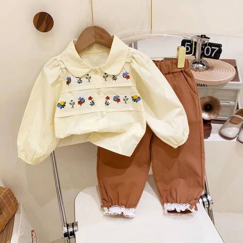 女童衬衫2025新款秋装女宝宝韩版百搭衬衣小童洋气绣花娃娃衫套装