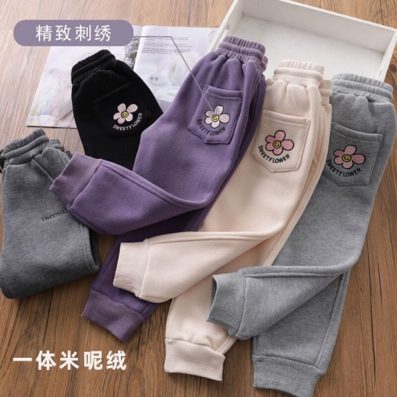 一体绒女童加绒休闲裤儿童韩版百搭宽松加厚运动裤宝宝卫裤深秋冬