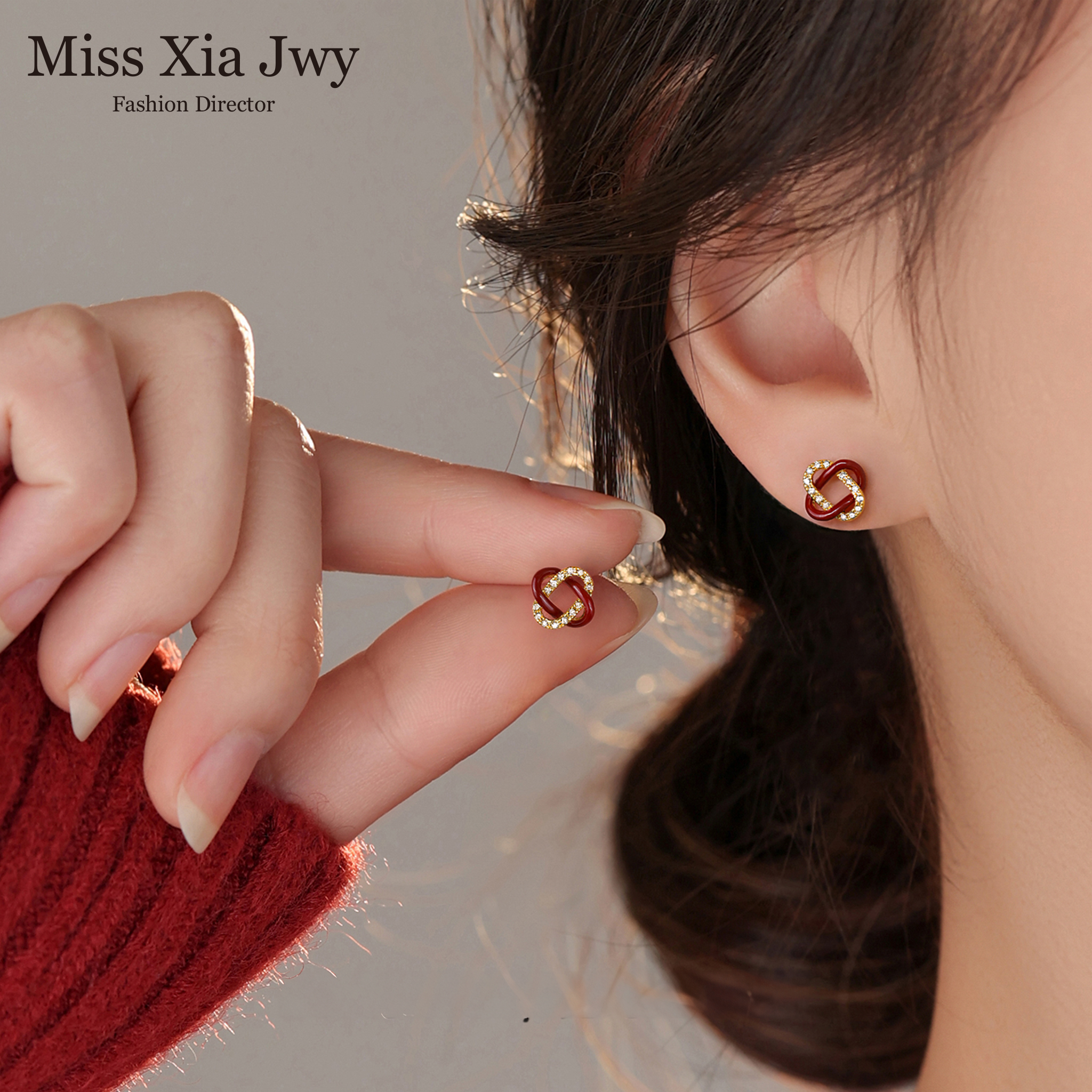 纯银红色同心结耳钉高级感礼物耳环2026马年新年女金色耳饰本命年,饰品/流行首饰/时尚饰品新,耳钉,淘宝优惠券,粉丝福利购,淘宝优惠卷