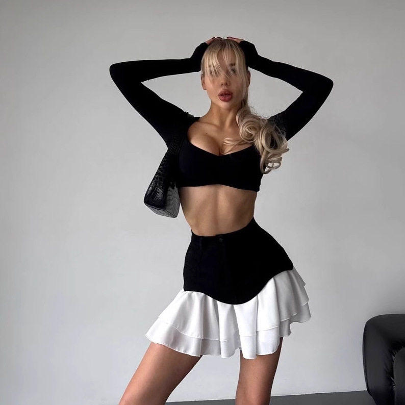 Skirt欧美短裙拼接百褶裙