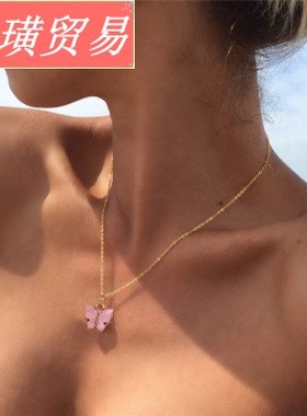 Sweet Acrylic Butterfly Pendant Necklace Women's Clavicl