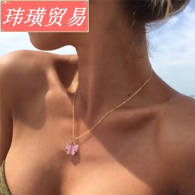 Sweet Acrylic Butterfly Pendant Necklace Women's Clavicl
