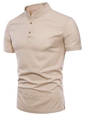Men's Stand Collar Cotton T Shirts Camisa Polo tops man