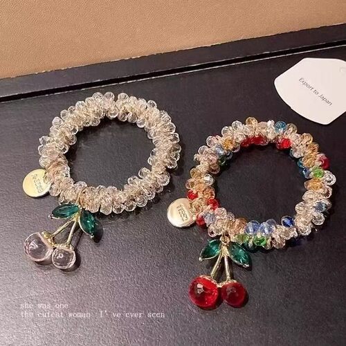apm发圈韩国水钻彩色水晶手链两用发圈头绳闺蜜发绳樱桃皮筋扎马