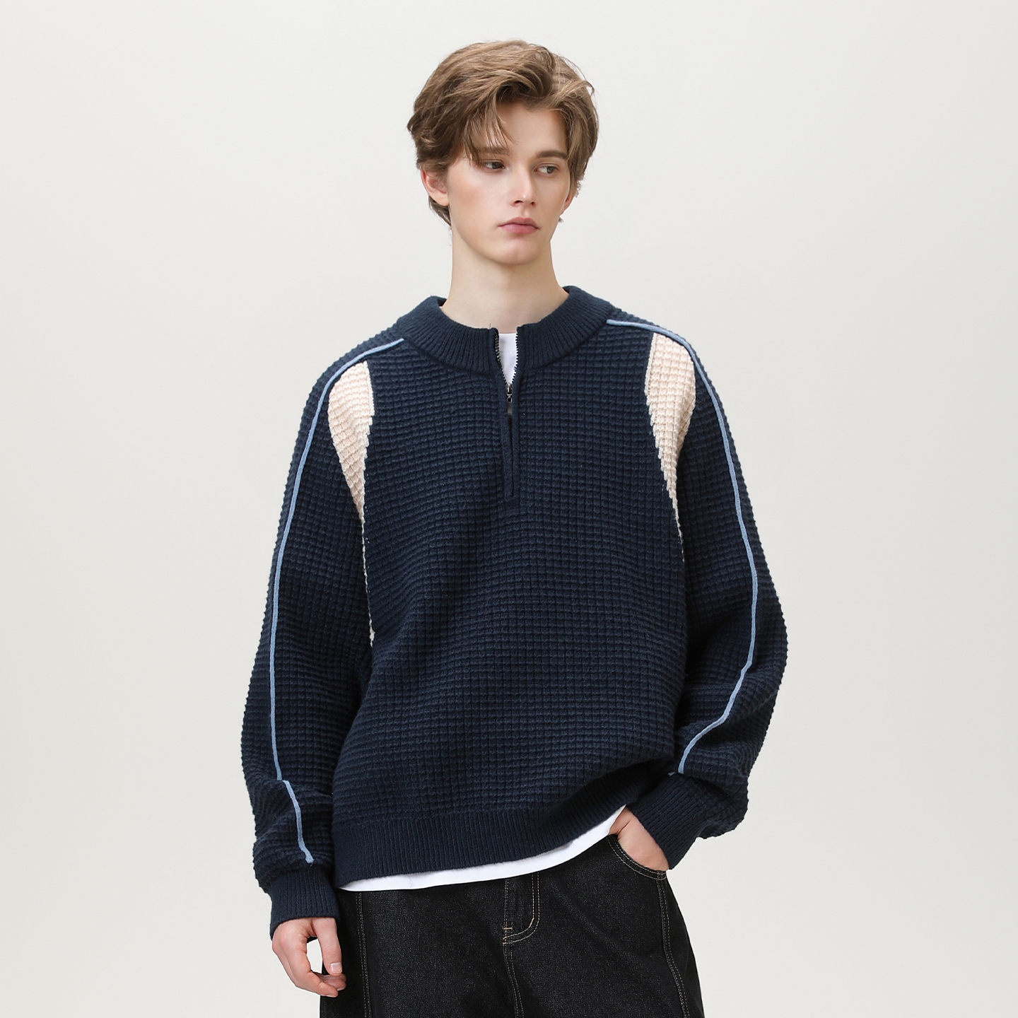 STA官方店美式半拉链针织毛衣男