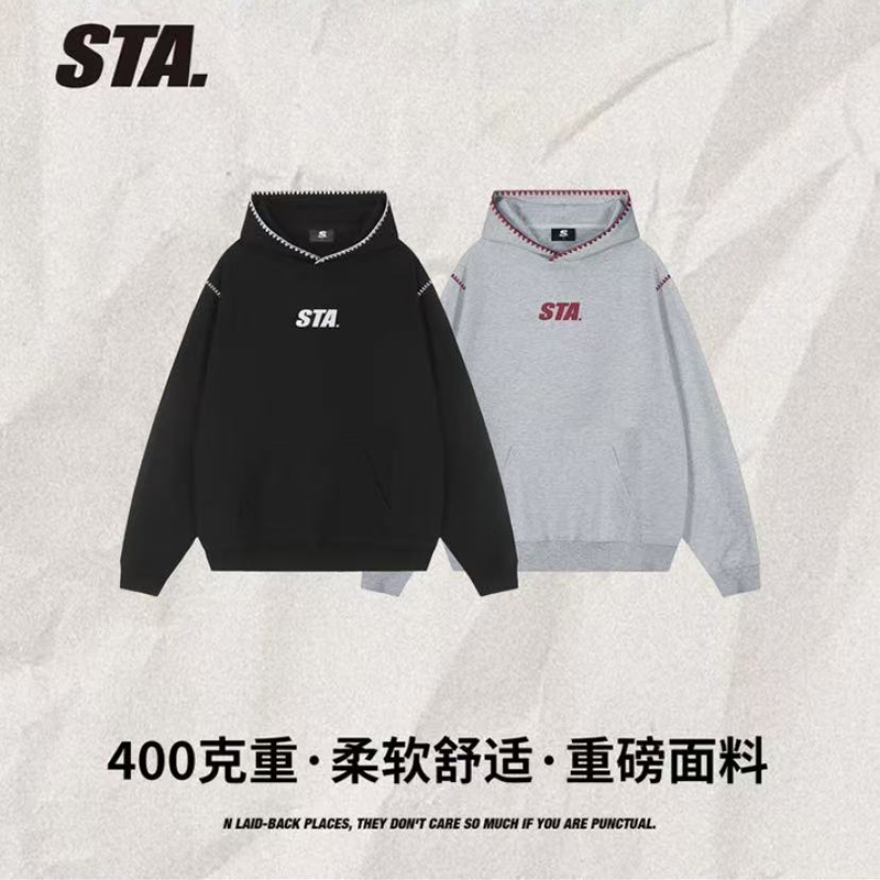 STAlogo刺绣连帽卫衣重磅美式男