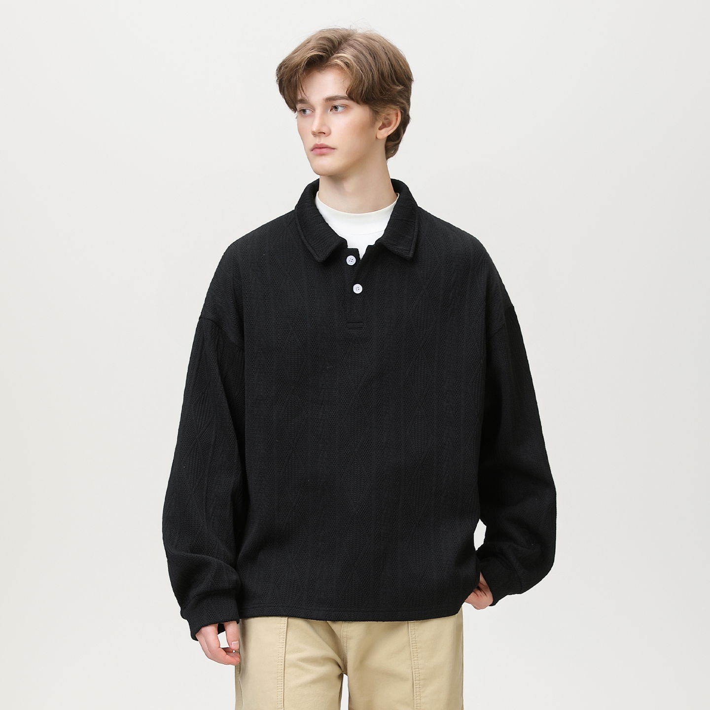 STA秋季提花翻领长袖百搭卫衣男