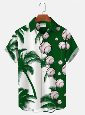 Holiday 3D lapel short-sleeved shirt  度假3D印花翻领短袖衬衫