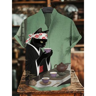 printed men shirt 短袖 top art 男3D lapel 3d印花翻领艺术衬衫