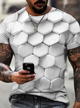 3D printed round-neck short-sleeved top3d印花t恤圆领短袖上衣