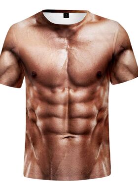 3D muscle print large-size short sleeve   3D肌肉印花大码短袖