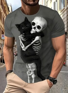 3D printed men's casual round neck T-shirt 3D印花休闲圆领T恤