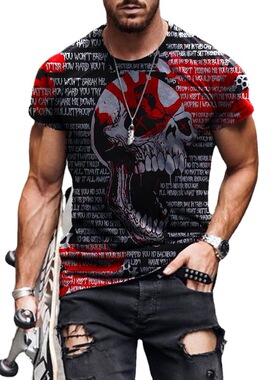 2021 new trend short-sleeved skull print T-shirt men 印花T恤