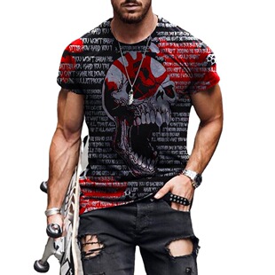 2021 new trend short-sleeved skull print T-shirt men 印花T恤