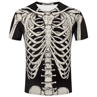 Casual 3D skeleton loose T-shirt     休闲3D骨架印花宽松T恤衫