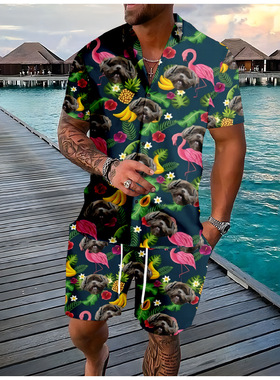 A 3D patchwork print shirt and shorts set 3D拼接衬衣短裤套装