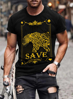 3D Digital Printing Short Sleeve T-Shirt印花修身运动男款上衣