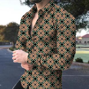 men 衬衫 floral shirt3D花草印花长袖 print sleeve Retro long