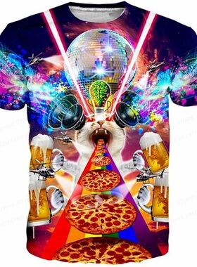 3D printed men's short sleeves  3D宽松圆领休闲印花短袖上衣男